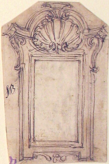 Design for a Frame Decorated with a Shell Motif, Giovanni Battista Foggini (Italian, Florence 1652–1725 Florence), Pen and brown ink, over black chalk