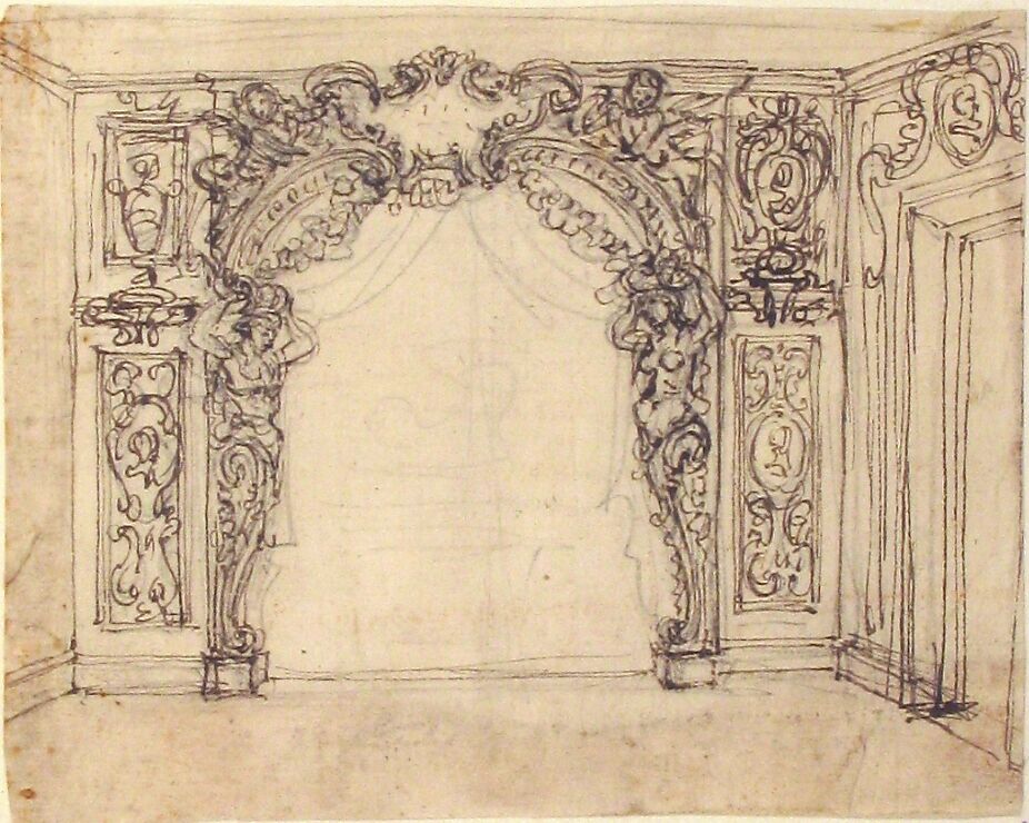 Design for a Proscenium or Alcove, Giovanni Battista Foggini (Italian, Florence 1652–1725 Florence), Pen and brown ink, over black chalk