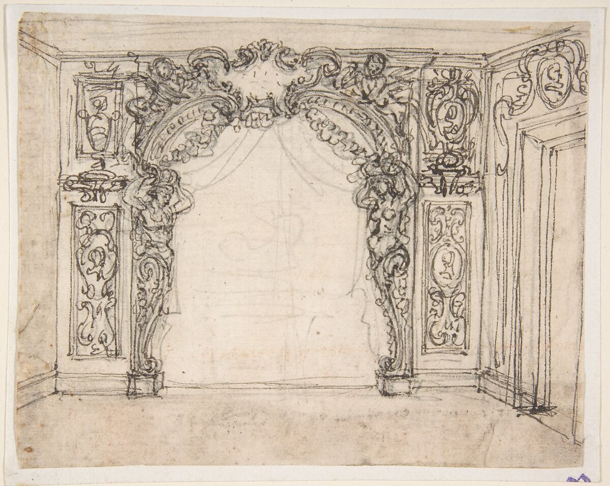 Design for a Proscenium or Alcove, Giovanni Battista Foggini (Italian, Florence 1652–1725 Florence), Pen and brown ink, over traces of black chalk 