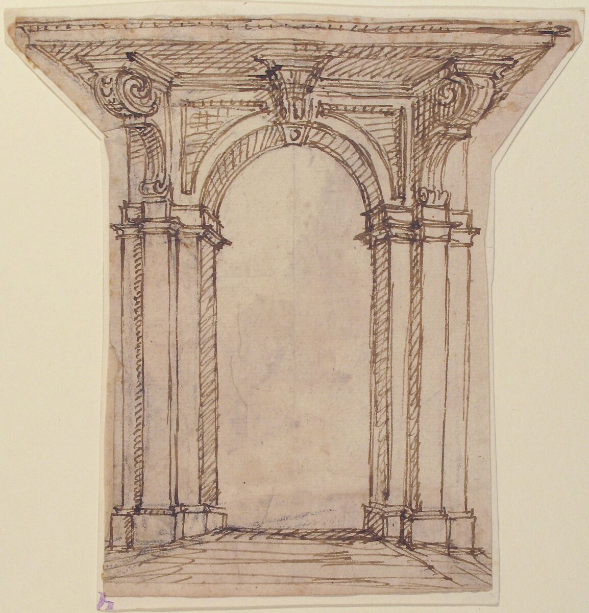 Design for an Entrance Portal, Giovanni Battista Foggini (Italian, Florence 1652–1725 Florence), Pen and brown ink, over black chalk