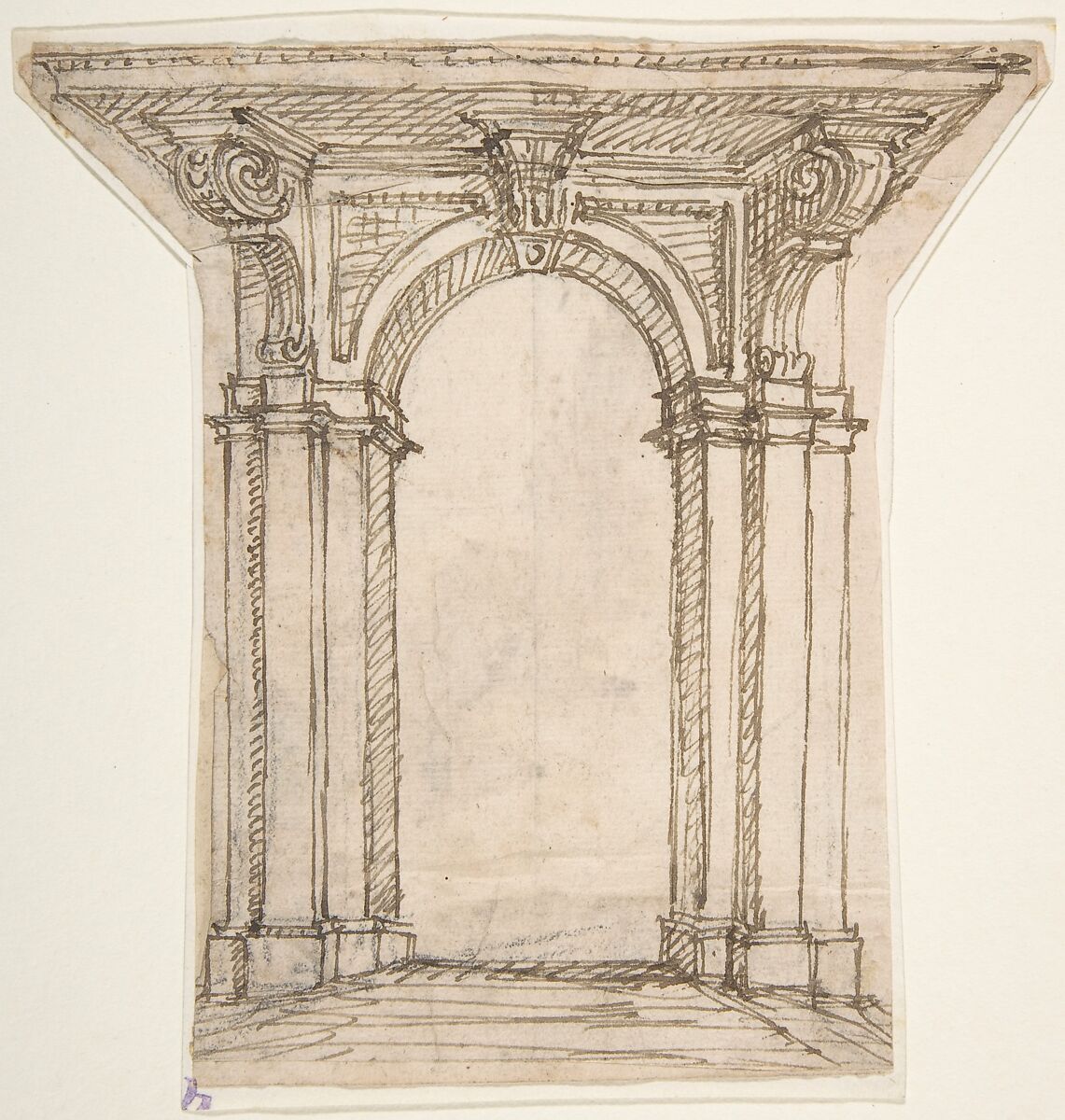 Design for an Entrance Portal, Giovanni Battista Foggini (Italian, Florence 1652–1725 Florence), Pen and brown ink, over traces of black chalk 