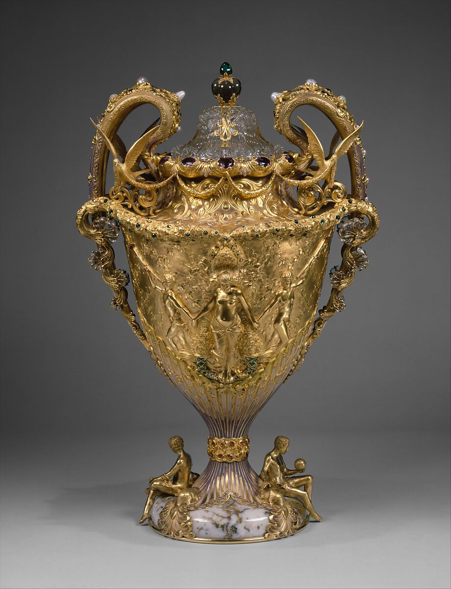 The Adams Vase, Designed by Paulding Farnham (1859–1927), Gold, amethysts, spessartites, tourmalines, fresh water pearls, quartzes, rock crystal, and enamel, American