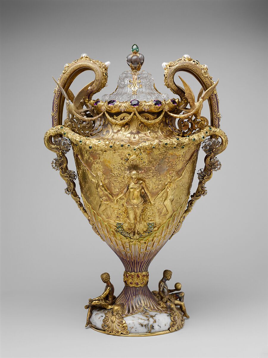 The Adams Vase, Designed by Paulding Farnham (1859–1927), Gold, amethysts, spessartites, tourmalines, fresh water pearls, quartzes, rock crystal, and enamel, American