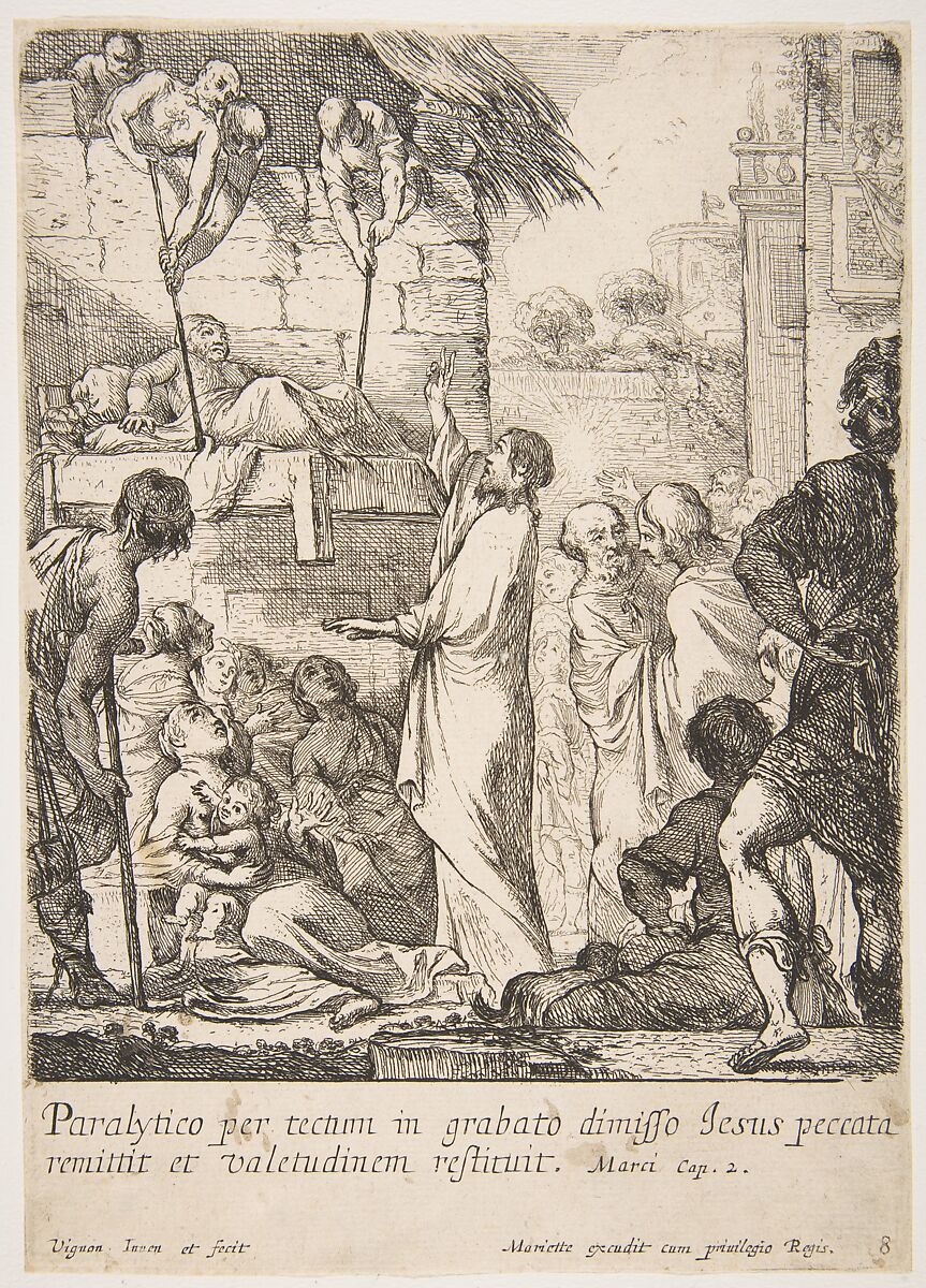 Healing the Paralytic (Jésus-Christ prouve en guérissant un paralytique, qu'il a le pouvoir de pardonner les péchés), Claude Vignon (French, Tours 1593–1670 Paris), Etching 