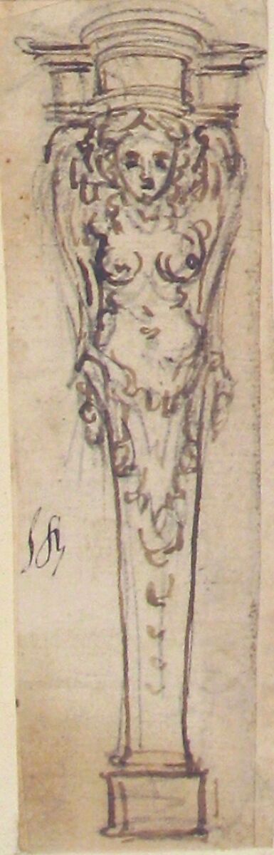 Design for a Term Shaped like a Winged Female Figure, Giovanni Battista Foggini (Italian, Florence 1652–1725 Florence), Pen and brown ink, over black chalk