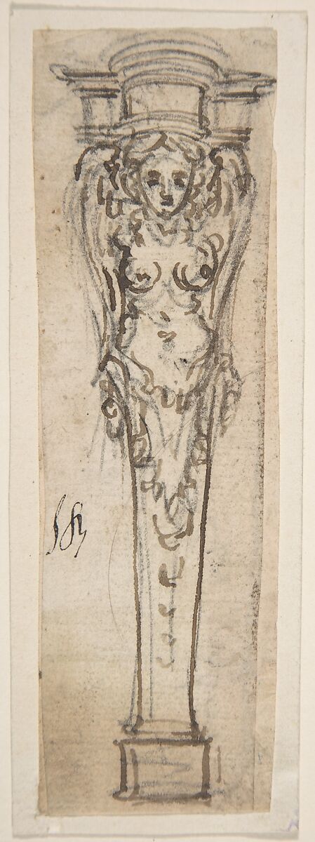 Design for a Term Shaped like a Winged Female Figure, Giovanni Battista Foggini (Italian, Florence 1652–1725 Florence), Pen and brown ink, over traces of black chalk 