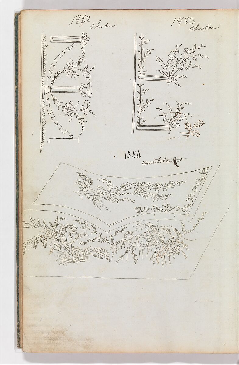 Scrapbook of Designs for Embroidered Waistcoats, Fabrique de Saint Ruf  , Lyon, Pen and ink 