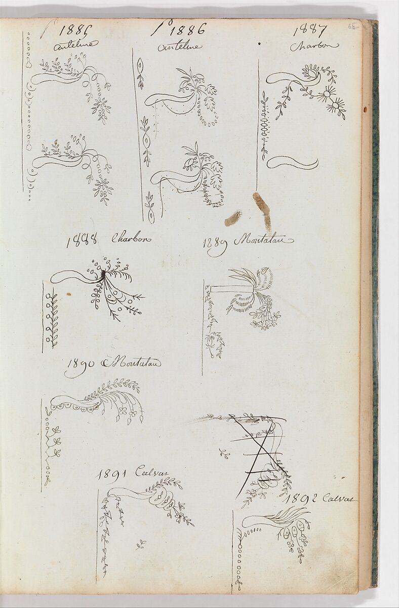 Scrapbook of Designs for Embroidered Waistcoats, Fabrique de Saint Ruf  , Lyon, Pen and ink
