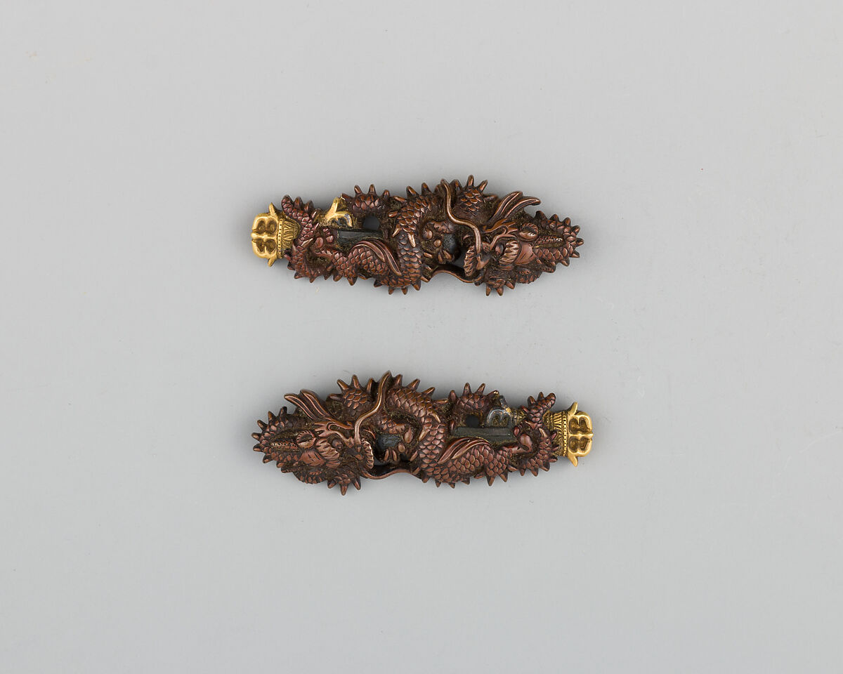Pair of Sword-Grip Ornaments (Menuki), Gold, copper, copper-silver alloy (shibuichi), Japanese 