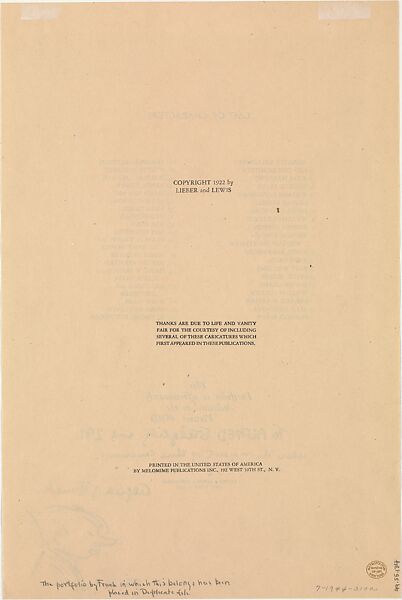 Stage Folks; A Book of Caricatures, Alfred J. Frueh (American, Lima, Ohio 1880–1968 Sharon, Connecticut), Linoleum cut