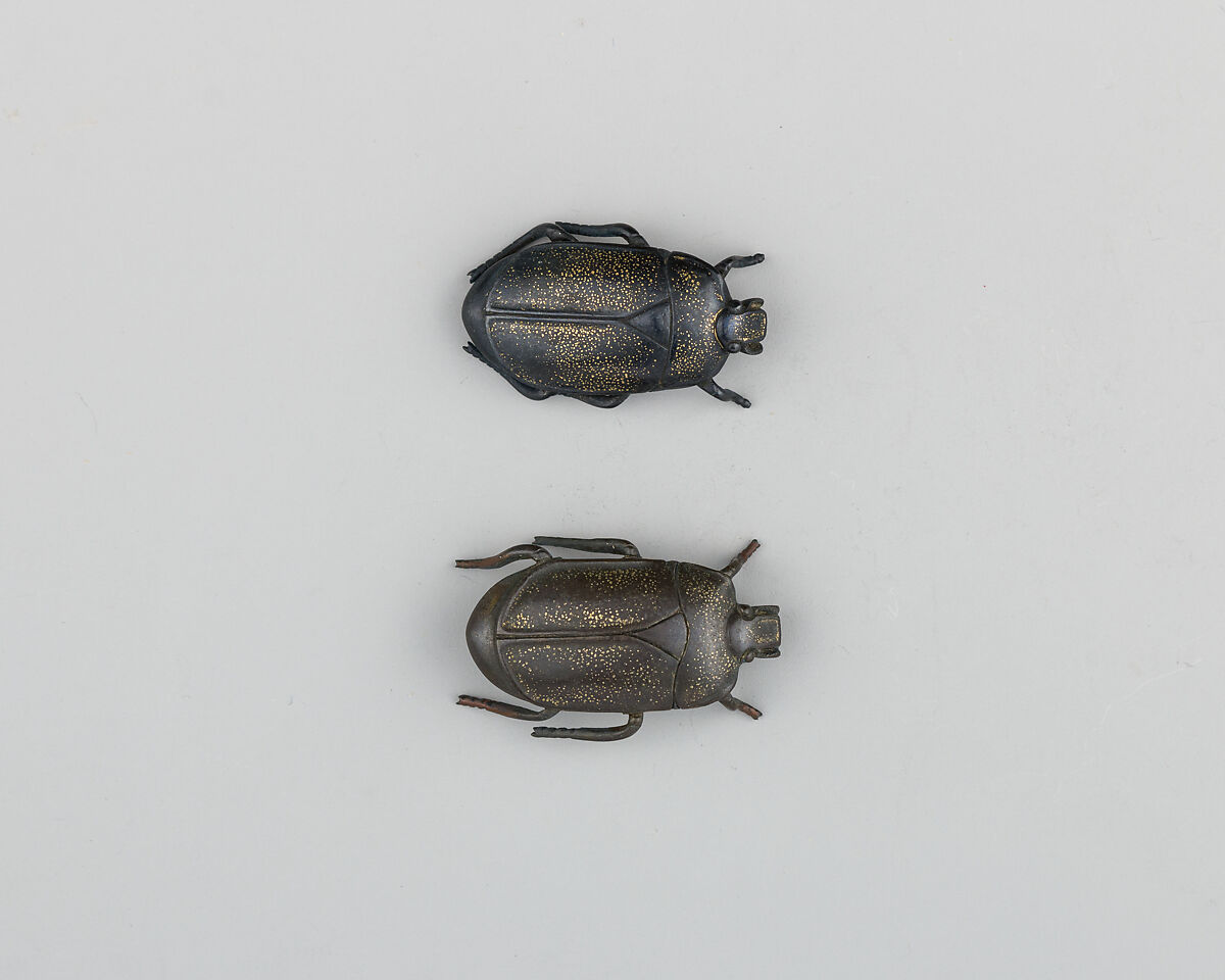 Pair of Sword-Grip Ornaments (Menuki), Copper-gold alloy (shakudō), gold, copper-silver alloy (shibuichi), Japanese 