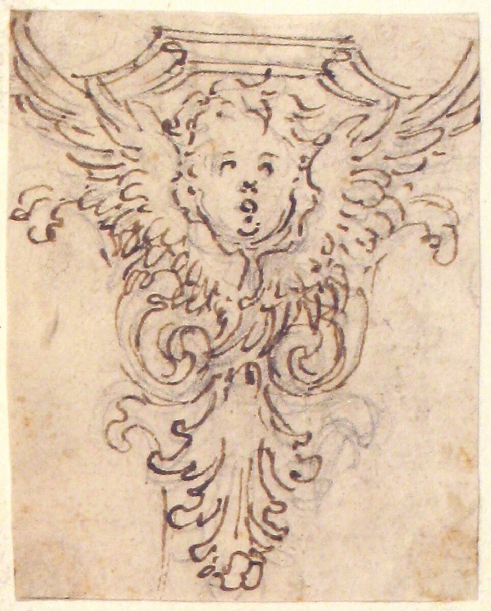 Design for a Console or Capital with a Cherub, Giovanni Battista Foggini (Italian, Florence 1652–1725 Florence), Pen and brown ink, over black chalk