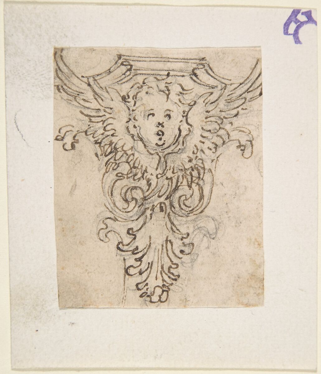 Design for a Console or Capital with a Cherub, Giovanni Battista Foggini (Italian, Florence 1652–1725 Florence), Pen and brown ink, over traces of black chalk 