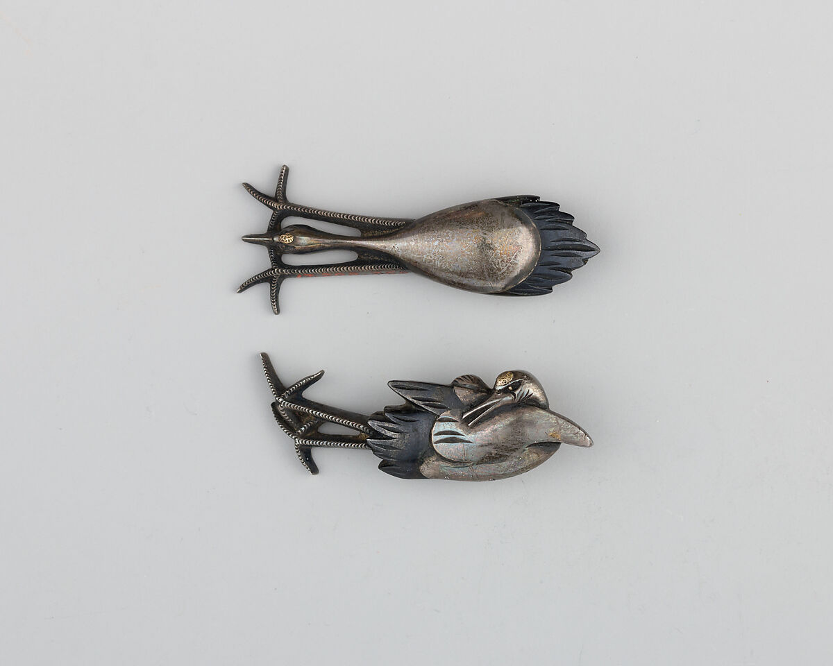 Pair of Sword-Grip Ornaments (Menuki), Silver, gold, copper-gold alloy (shakudō), Japanese 