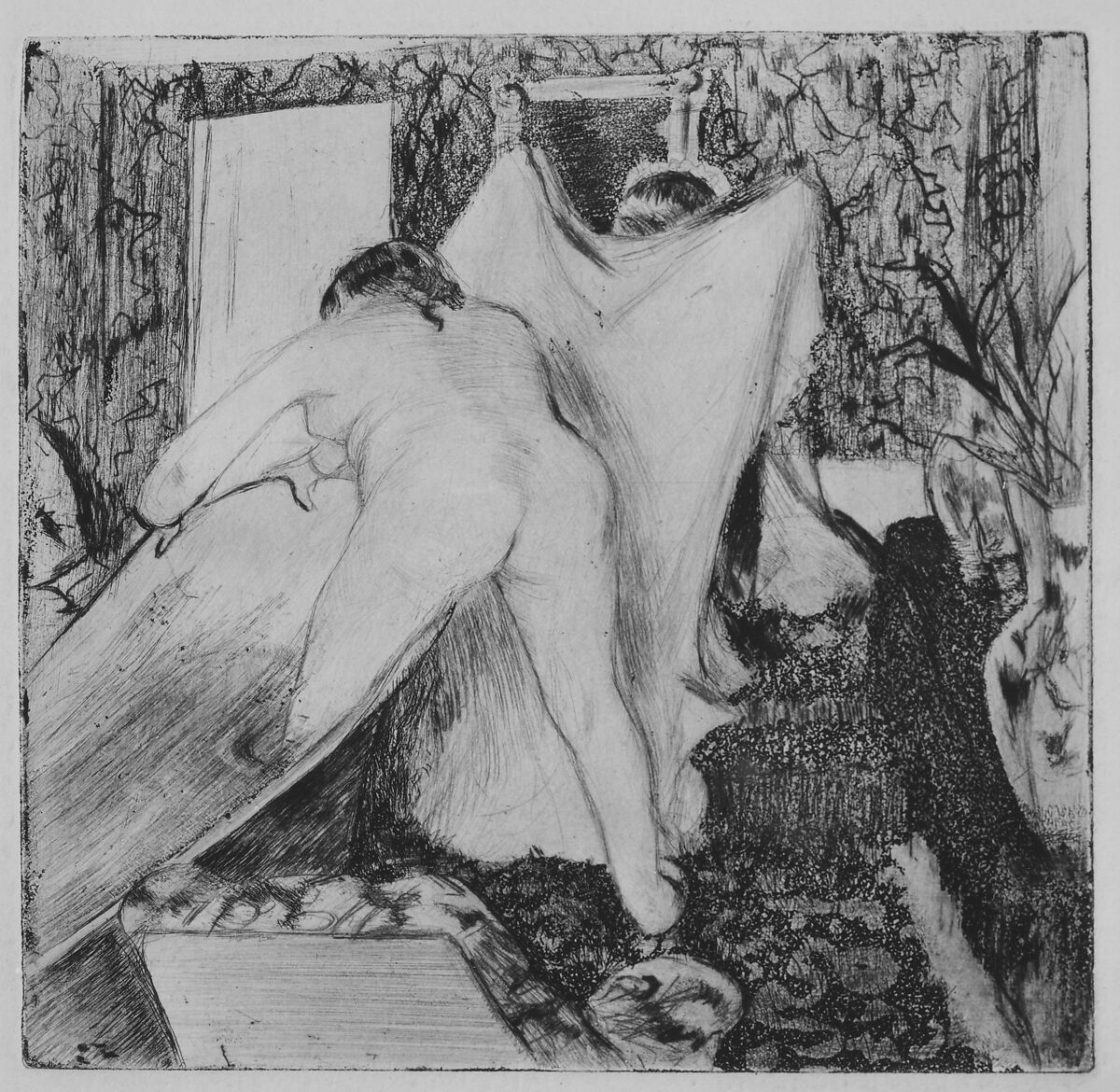 Leaving the Bath, Edgar Degas (French, Paris 1834–1917 Paris), Drypoint and aquatint on laid paper; twelfth state of twenty-two, or more states