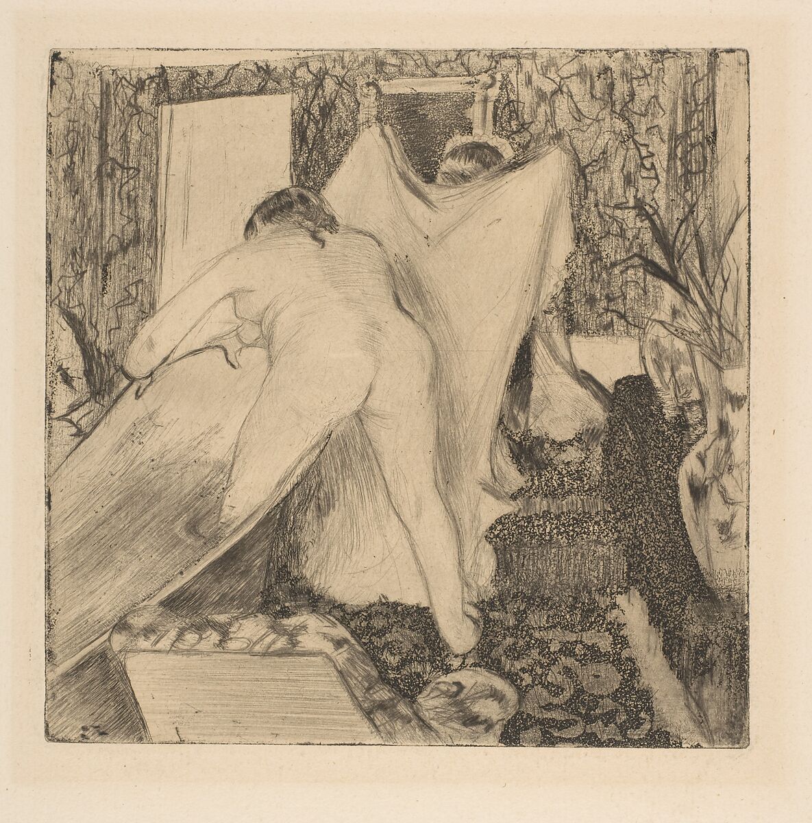 Leaving the Bath, Edgar Degas (French, Paris 1834–1917 Paris), Drypoint and aquatint on laid paper; twelfth state of twenty-two, or more states 