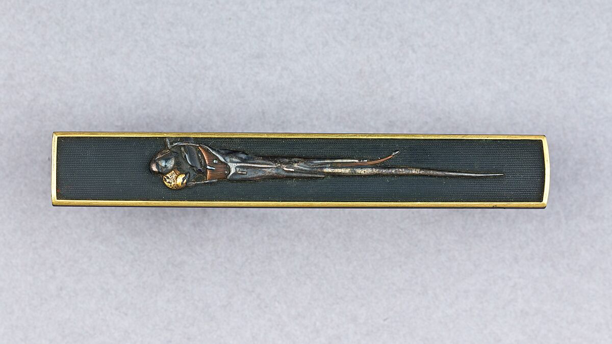 Knife Handle (Kozuka), Copper-gold alloy (shakudō), gold, silver, copper, Japanese 