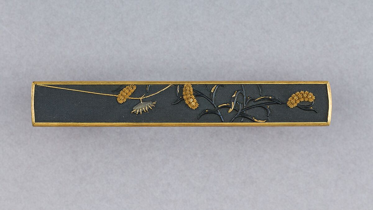 Knife Handle (Kozuka), Inscribed by Ginshōtei Tōmei (Japanese, 1817–1870), Iron, gold, copper-silver alloy (shibuichi), Japanese 