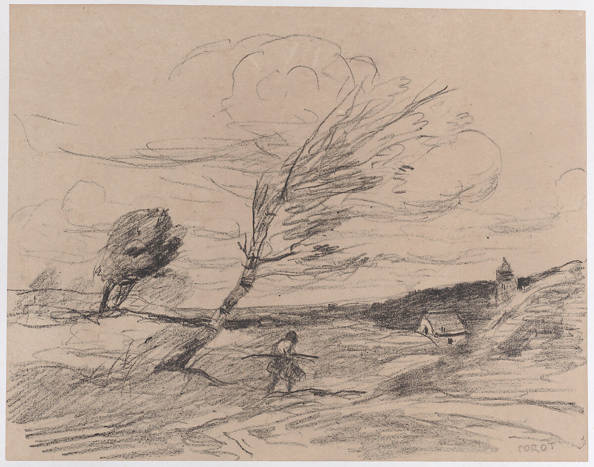 The Gust of Wind (Le Coup de Vent), Camille Corot (French, Paris 1796–1875 Paris), Lithograph; second state of two 