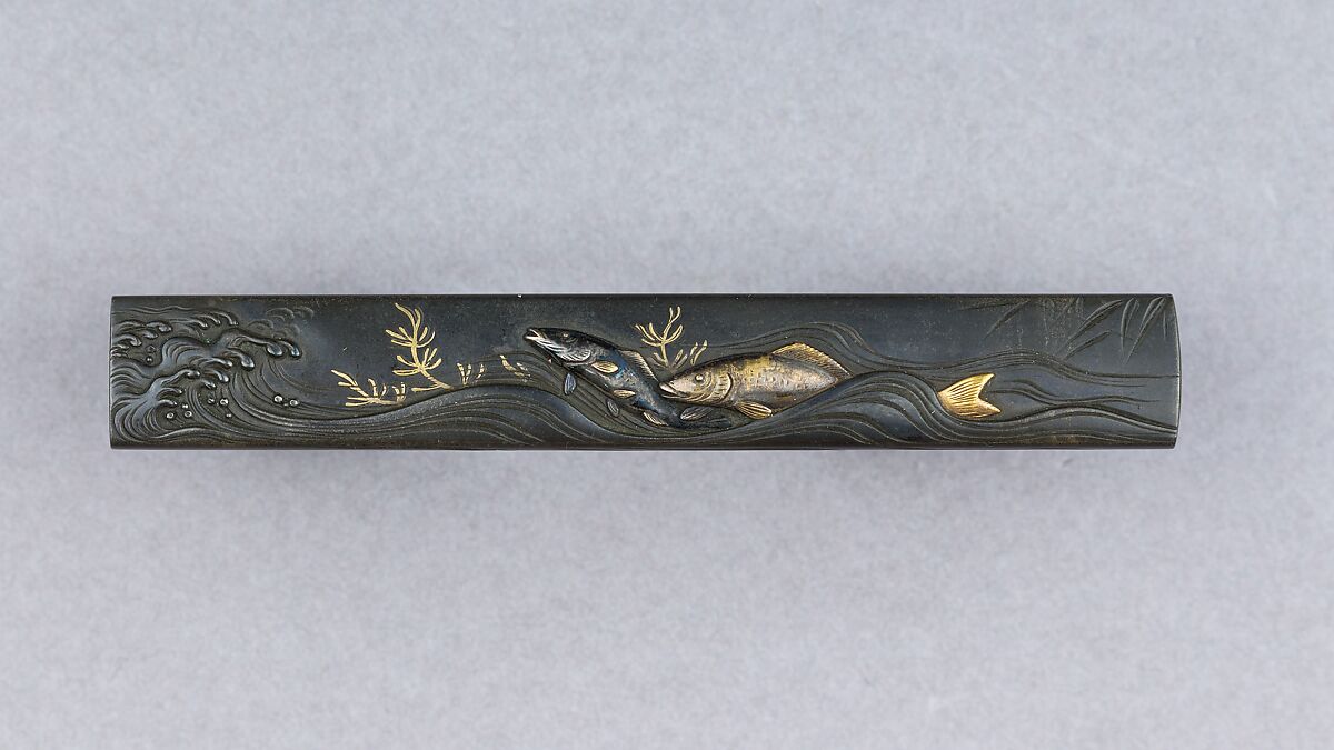 Knife Handle (Kozuka), Copper-silver alloy (shibuichi), gold, silver, Japanese 