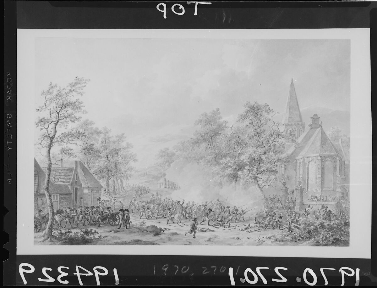 Battle Scene with Church at left, Dirk Langendijk (Dutch, Rotterdam 1748–1805 Rotterdam), Watercolor