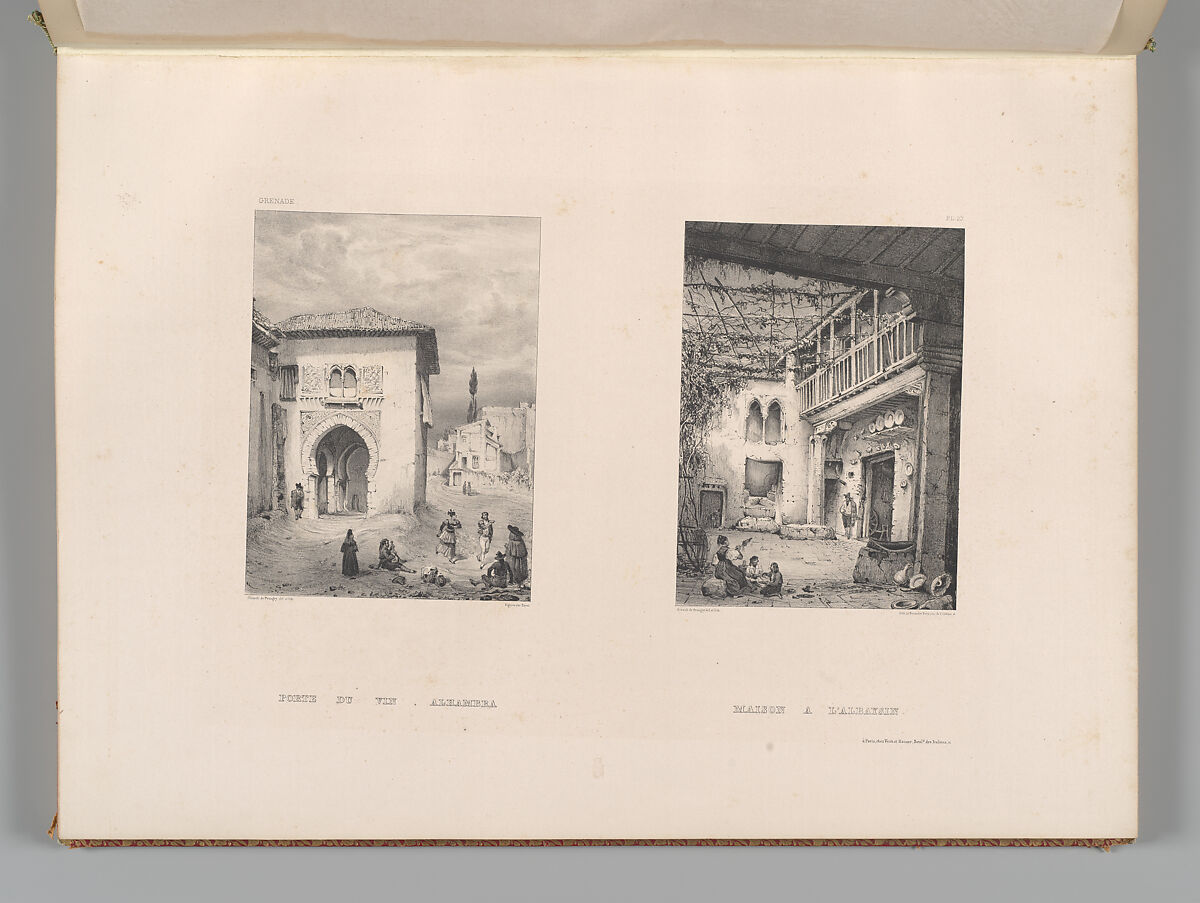 Mosquée de Cordoue and La Giralda et l'Alcazar de Séville, Joseph-Philibert Girault de Prangey (French, 1804–1892), Color lithographs