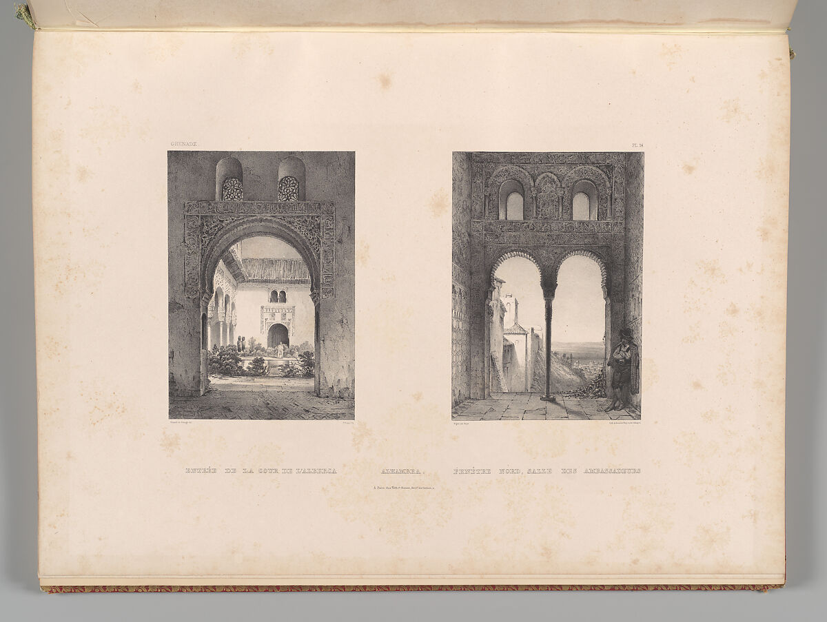 Mosquée de Cordoue and La Giralda et l'Alcazar de Séville, Joseph-Philibert Girault de Prangey (French, 1804–1892), Color lithographs