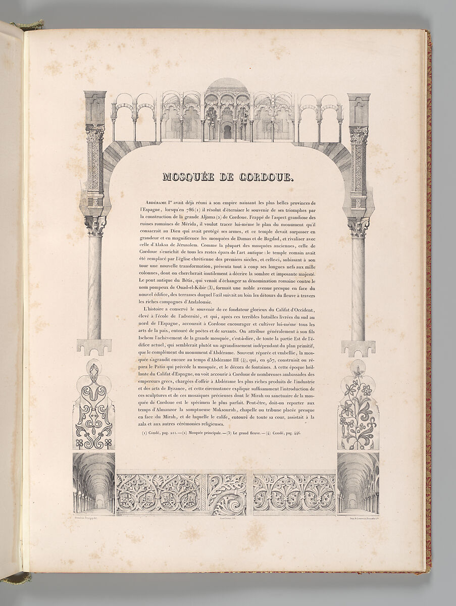 Mosquée de Cordoue and La Giralda et l'Alcazar de Séville, Joseph-Philibert Girault de Prangey (French, 1804–1892), Color lithographs