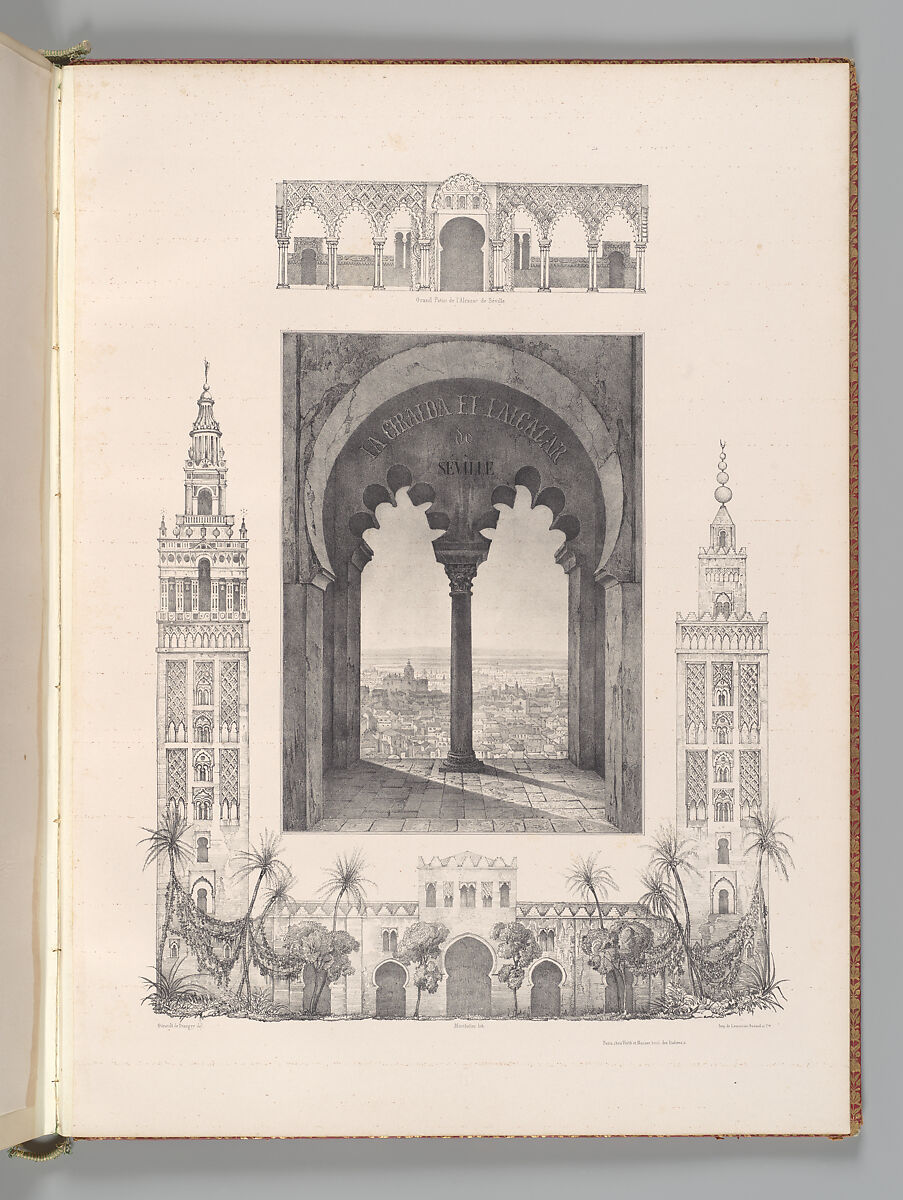 Mosquée de Cordoue and La Giralda et l'Alcazar de Séville, Joseph-Philibert Girault de Prangey (French, 1804–1892), Color lithographs