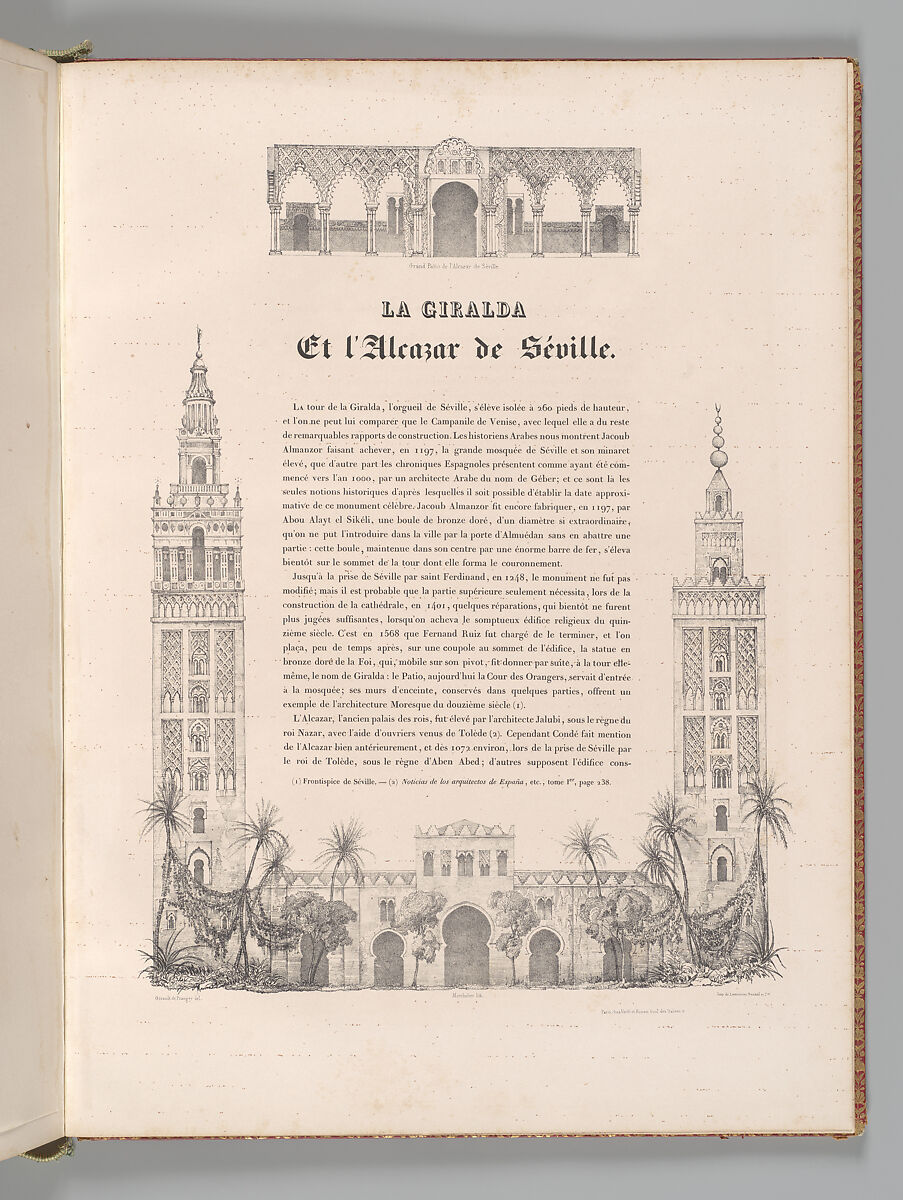 Mosquée de Cordoue and La Giralda et l'Alcazar de Séville, Joseph-Philibert Girault de Prangey (French, 1804–1892), Color lithographs