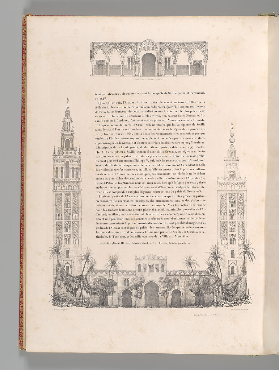 Mosquée de Cordoue and La Giralda et l'Alcazar de Séville, Joseph-Philibert Girault de Prangey (French, 1804–1892), Color lithographs
