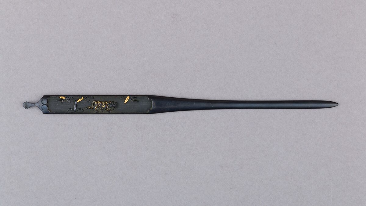 Hair Dressing Tool (Kogai), Copper-gold alloy (shakudō), gold, Japanese 