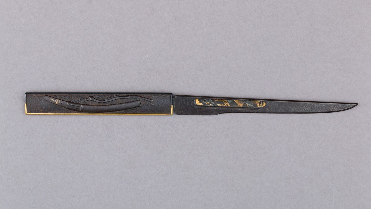 Knife Handle (Kozuka) with Blade, Iron, copper-gold alloy (shakudō), gold, silver, Japanese 