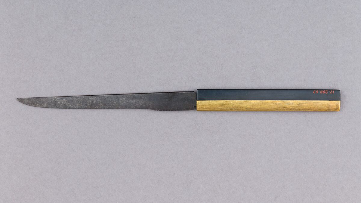 Knife Handle (Kozuka) with Blade, Iron, copper-gold alloy (shakudō), gold, silver, Japanese