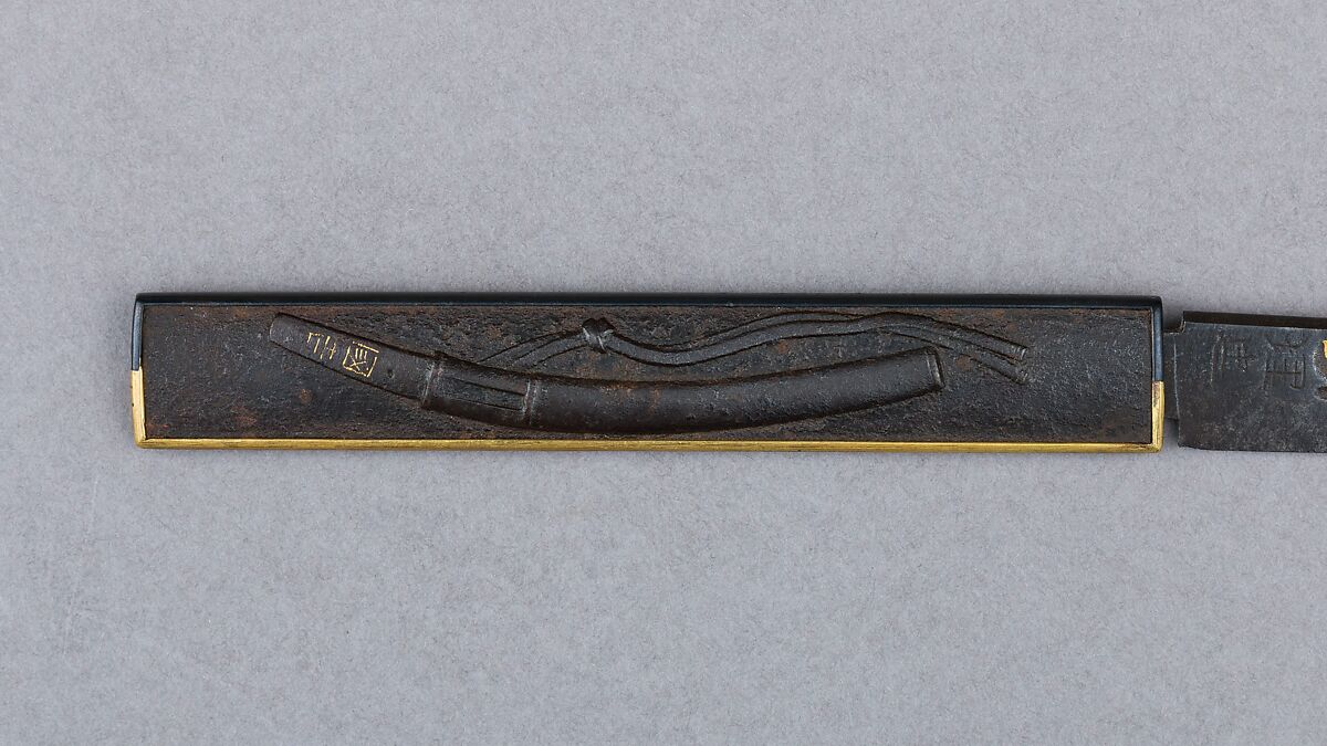 Knife Handle (Kozuka) with Blade, Iron, copper-gold alloy (shakudō), gold, silver, Japanese