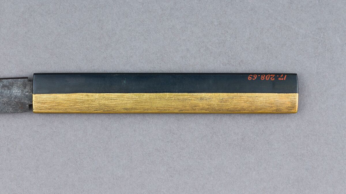 Knife Handle (Kozuka) with Blade, Iron, copper-gold alloy (shakudō), gold, silver, Japanese