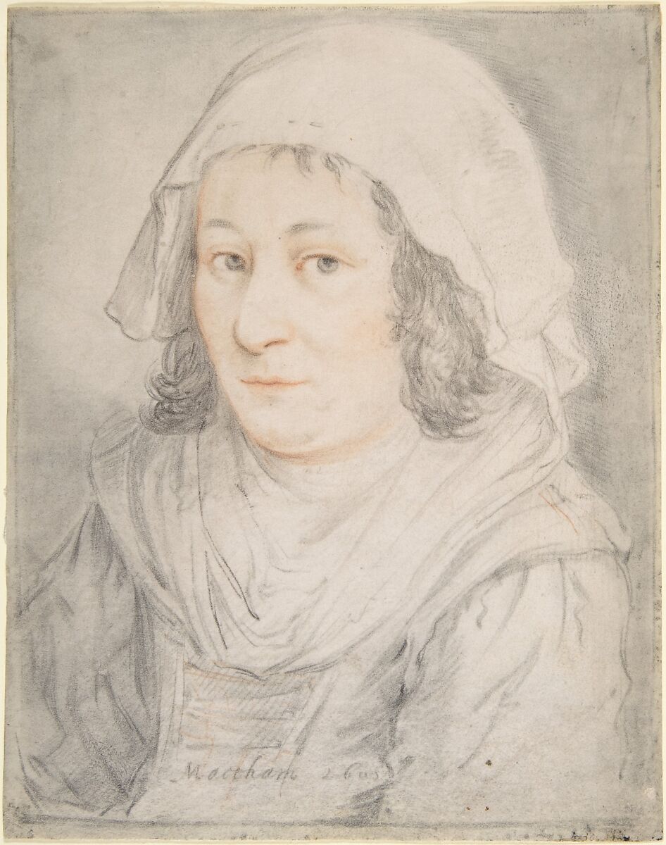 Half-figure of a Woman, Jacob Matham (Netherlandish, Haarlem 1571–1631 Haarlem), Black and red chalk on vellum. Lined. 