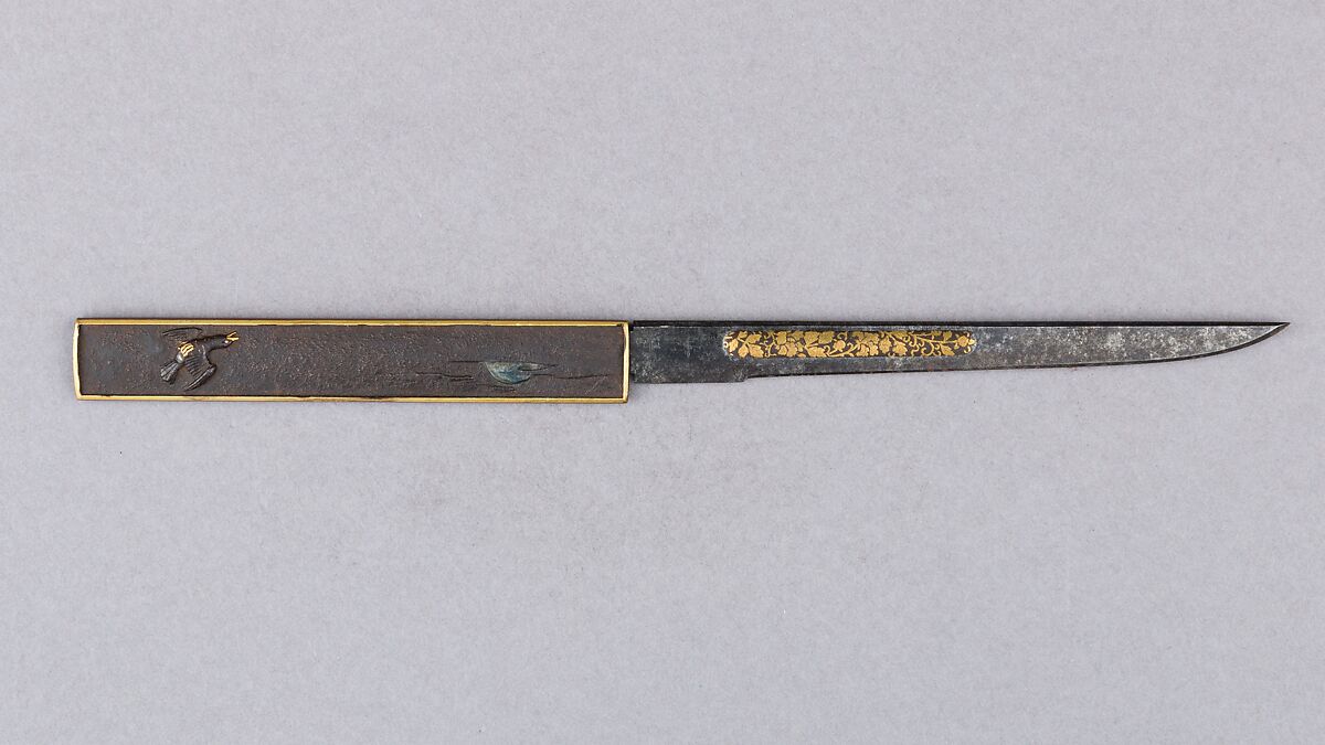 Knife Handle (Kozuka) with Blade, Iron, gold, copper, copper-silver alloy (shibuichi), Japanese 