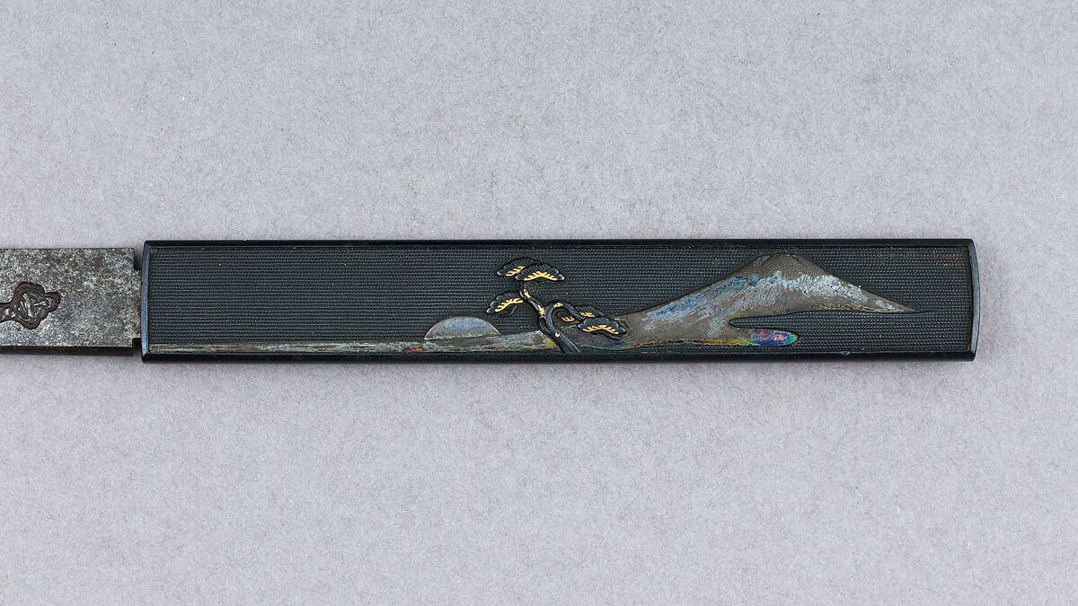 Knife Handle (Kozuka) with Blade, Copper-gold alloy (shakudō), gold, silver, steel, Japanese