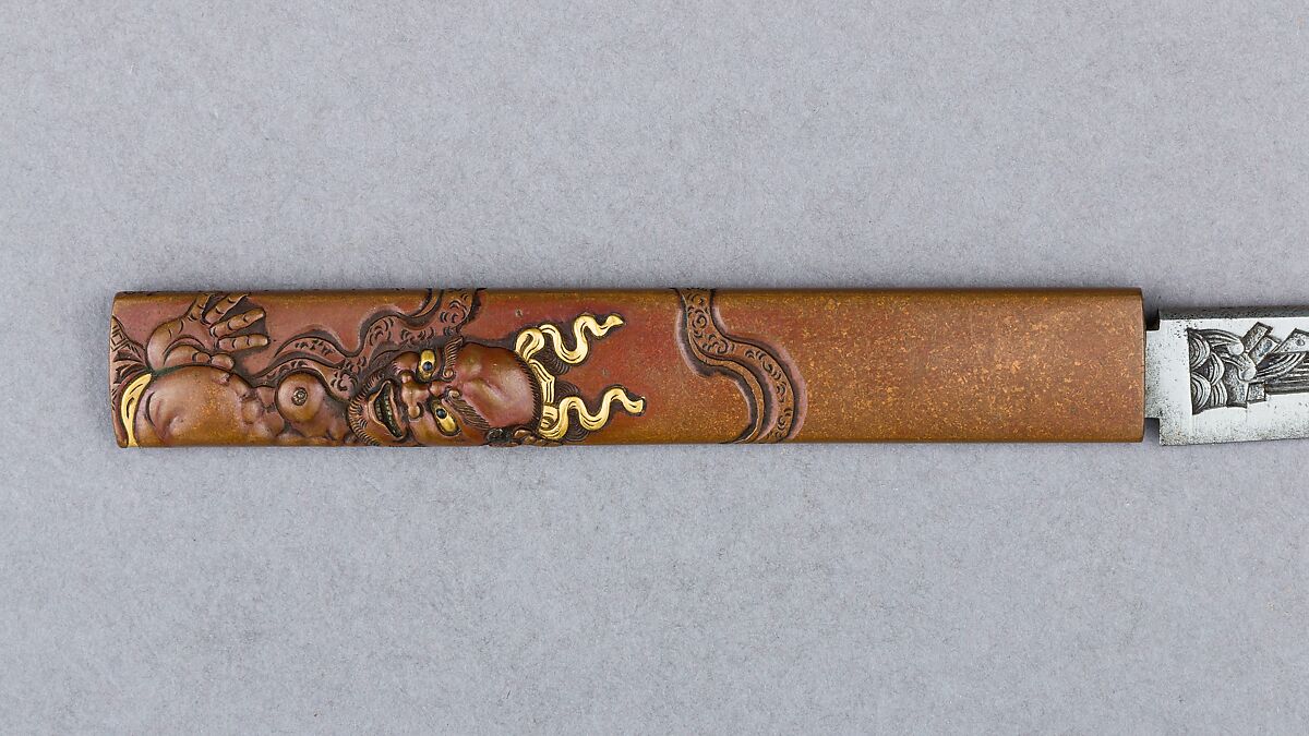Knife Handle (Kozuka) with Blade, Copper, copper-silver alloy (shibuichi), gold, steel, Japanese