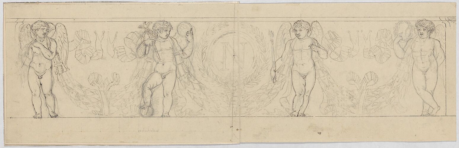 Design for a Frieze with Putti Supporting a Garland, with the inital 