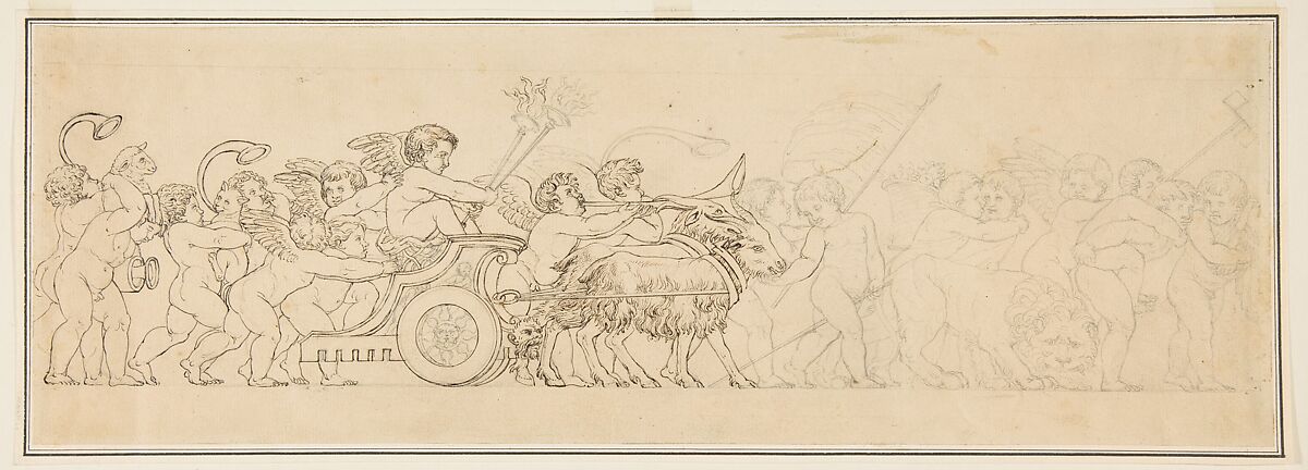 Design for a Frieze with a Procession of Putti, Anonymous, French, 19th century, Pen and black ink over graphite 