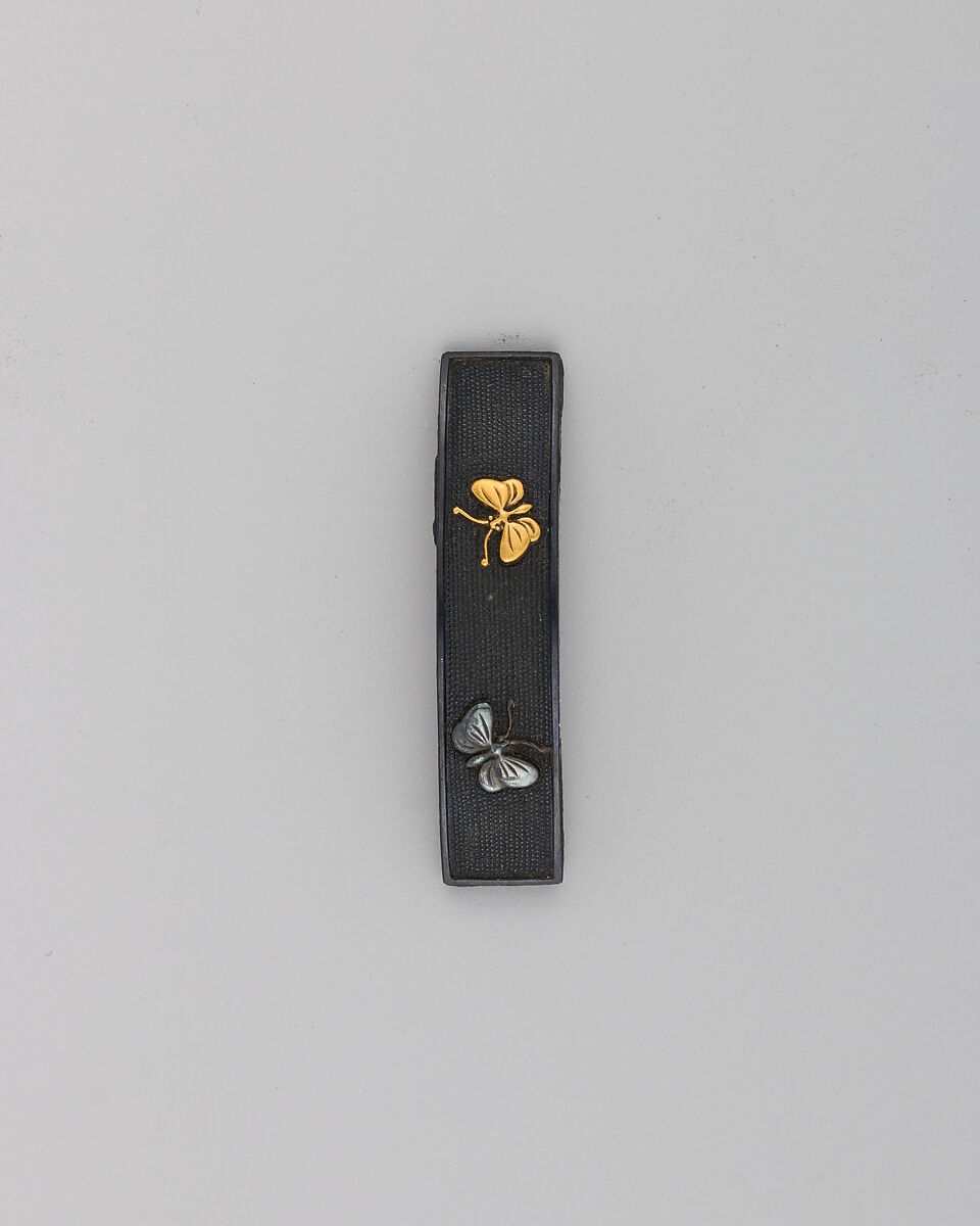 Socket Brace for Knife (Uragawara), Copper-gold alloy (shakudō), gold, silver, Japanese 