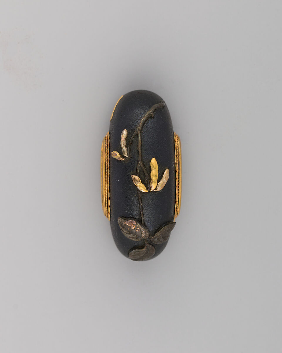 Cord Knob (Kurigata), Copper-gold alloy (shakudō), gold, silver, copper-silver alloy (shibuichi), Japanese 