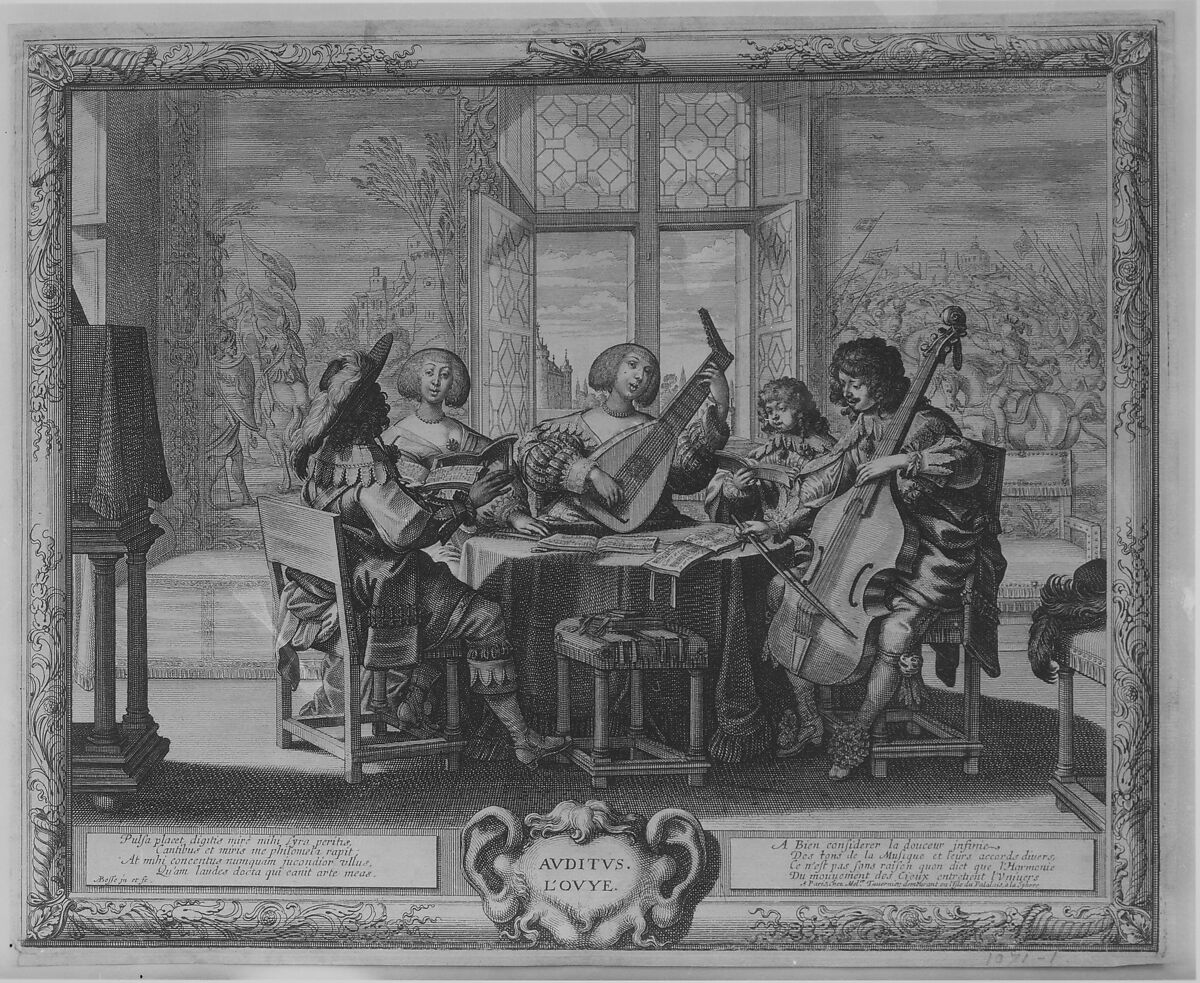 Hearing, Abraham Bosse (French, Tours 1602/04–1676 Paris), Etching