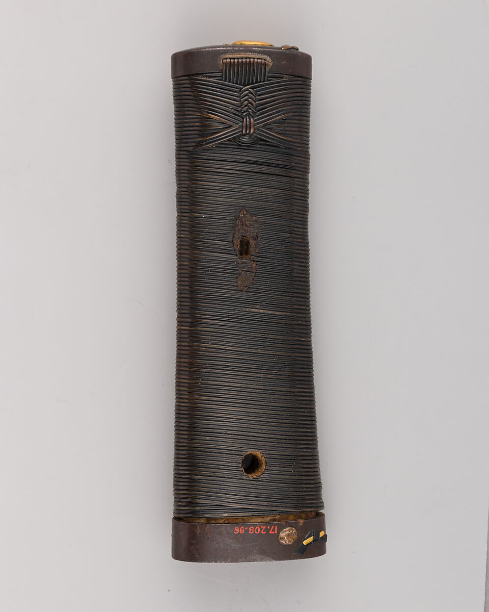 Sword Grip (Tsuka) with Hilt Collar and Pommel (Fuchigashira), Iron, baleen, gold, silver, copper, copper-gold alloy (shakudō), Japanese