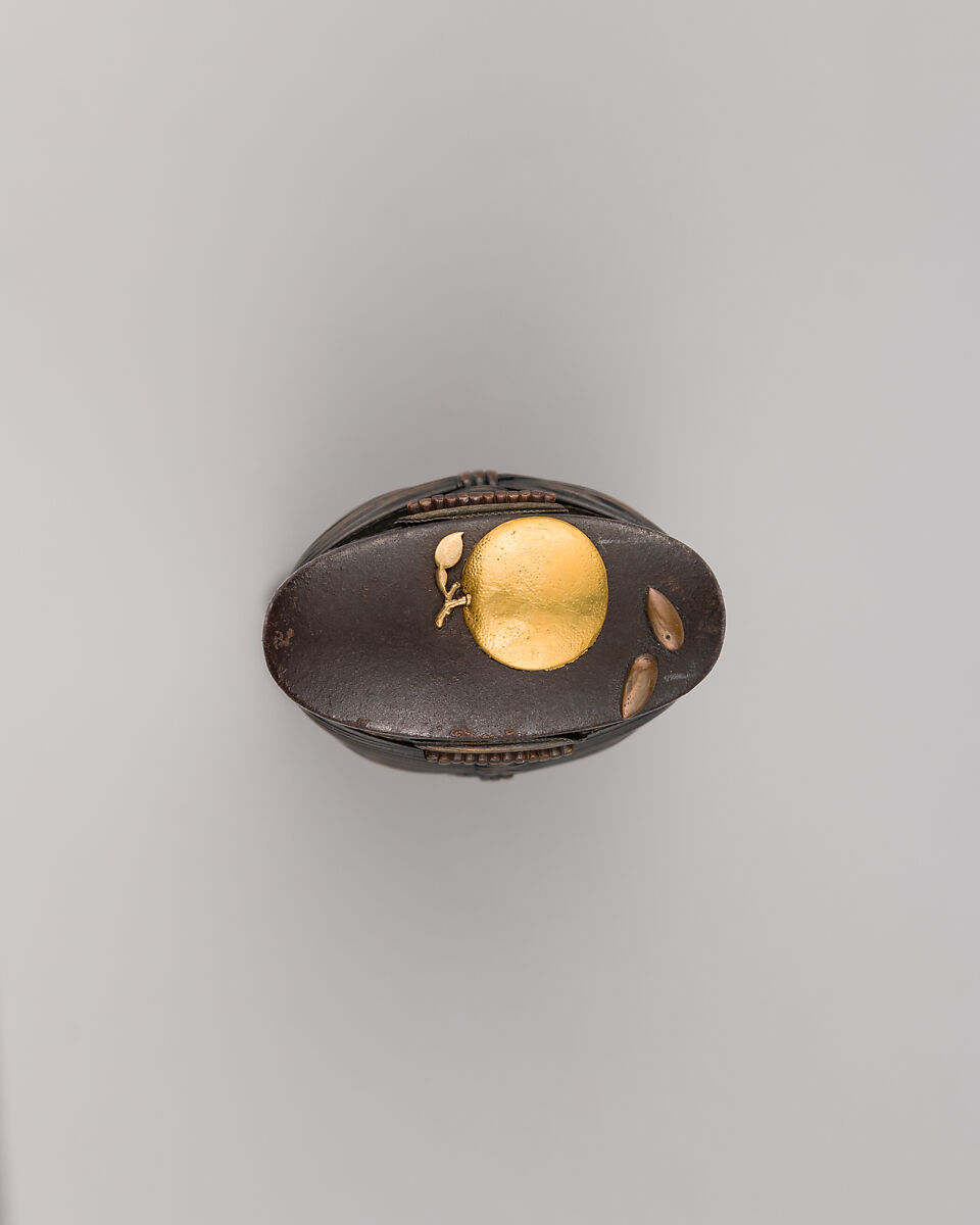 Sword Grip (Tsuka) with Hilt Collar and Pommel (Fuchigashira), Iron, baleen, gold, silver, copper, copper-gold alloy (shakudō), Japanese