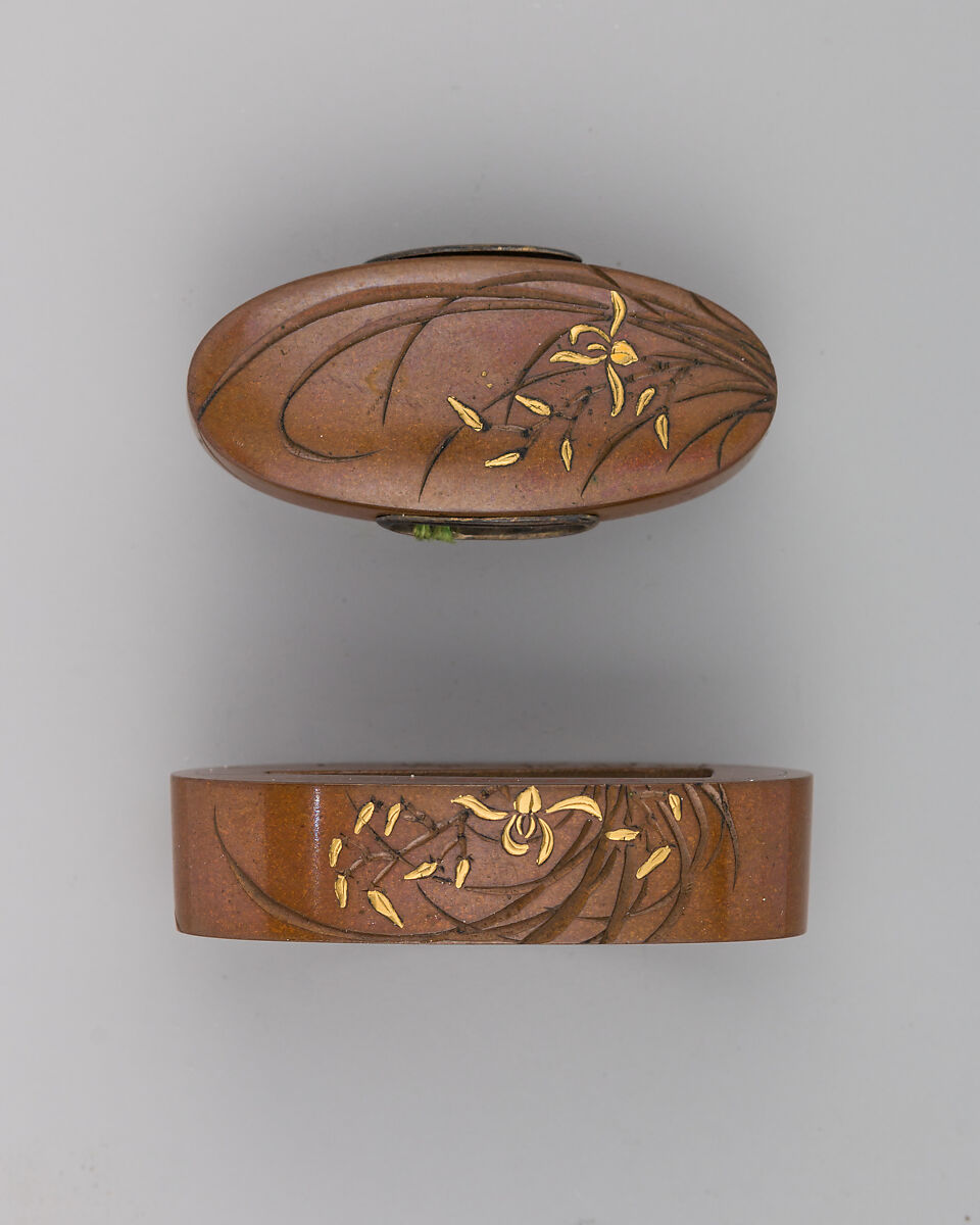Sword-Hilt Collar and Pommel (Fuchigashira), Copper, gold, Japanese 
