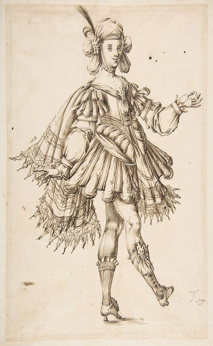 Male Figure in Ballet Costume, T Remy (active 17th century), Pen and brown ink 