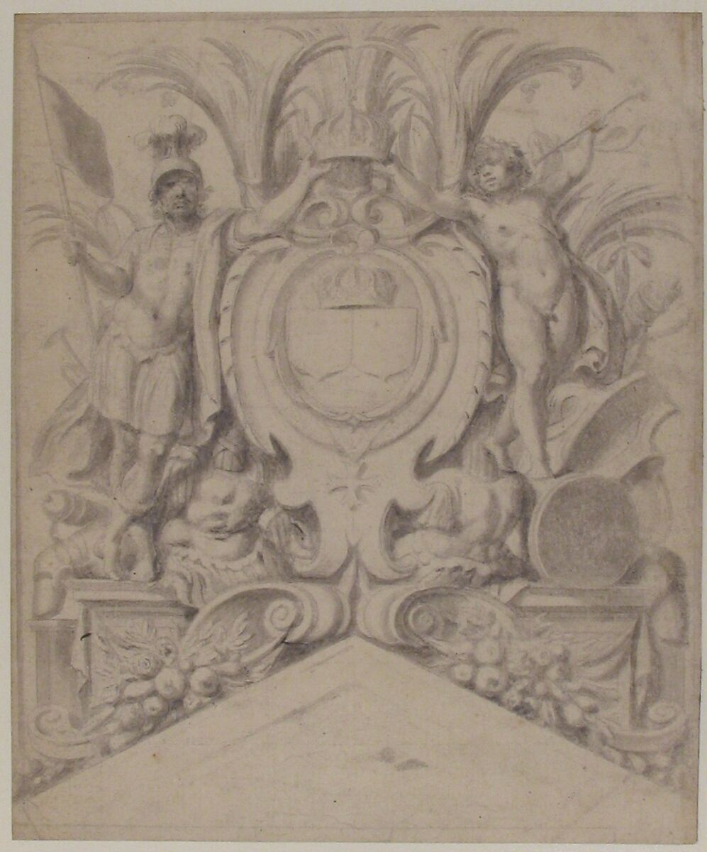 Design for an Overdoor, Anonymous, French, 17th century, Pen and gray ink, brush and gray wash